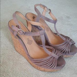 H&M purple/pink t-strap cork wedge espadrille - 9